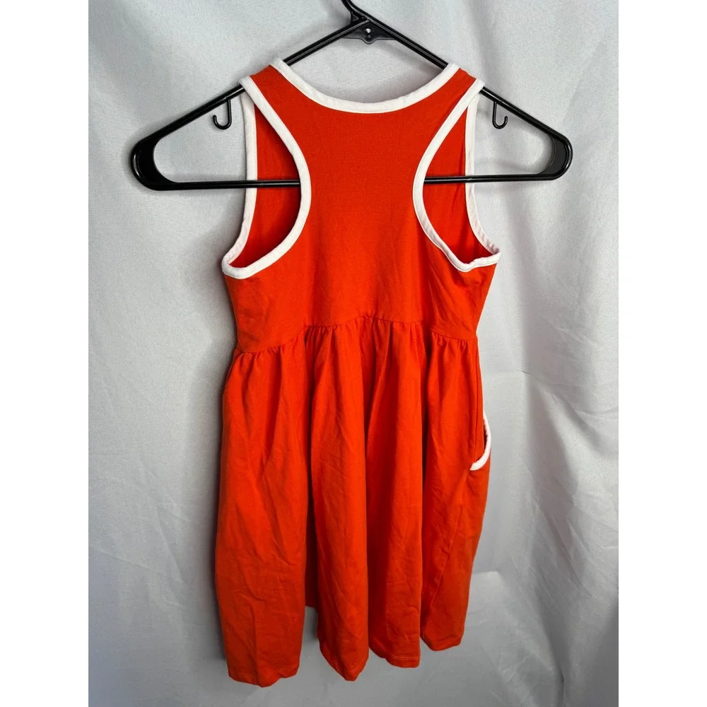 Hanna Andersson Girls Orange Racerback Pocket Dress White Trim Size 130 US 8